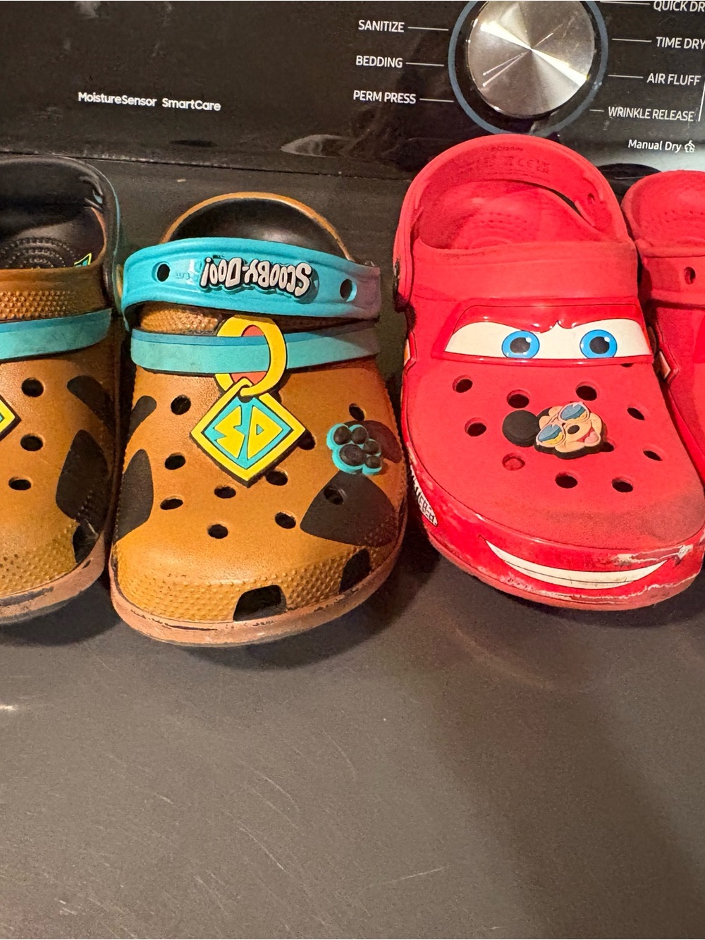 Bundle of 2 Kids Red Lightning Car and Scooby Doo Crocs Clog